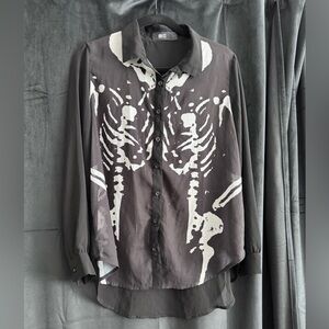 Iron Fist Black and White Skeleton Patterned Shirt